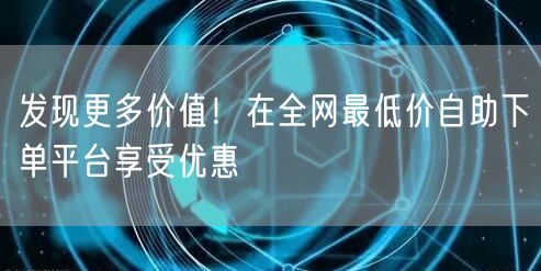 发现更多价值!在全网最低价自助下单平台享受优惠